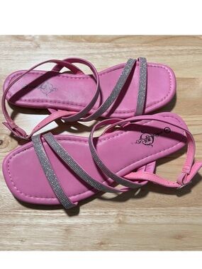 Sole Mate Women's Pink Sparkle Strap Flat Sandals Size 6
